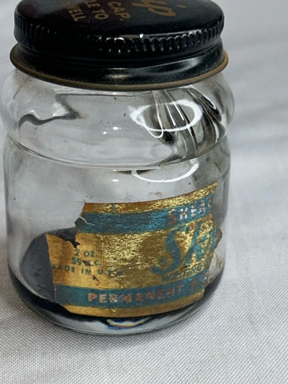 Vintage Ink well Ink jar with lid Schaefer Scrip permanent black ink antique